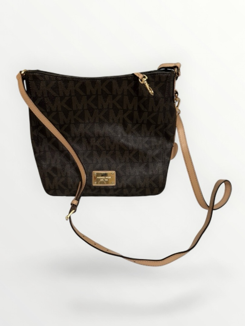 Michael Kors Jet Set Travel Large MK Messenger Bag/Crossbody-Brown/Gold